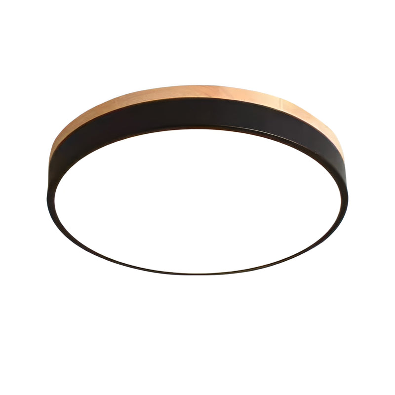 Modern Wood Flush Mount Ceiling Light With Stepless Remote Dimming in Black — James New York
