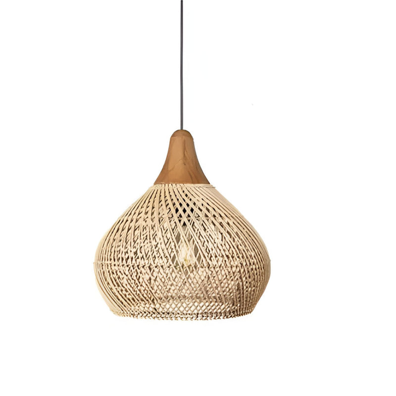 Woven Rattan Bohemian Pendant Light With Warm Neutral Glow in Natural — James New York
