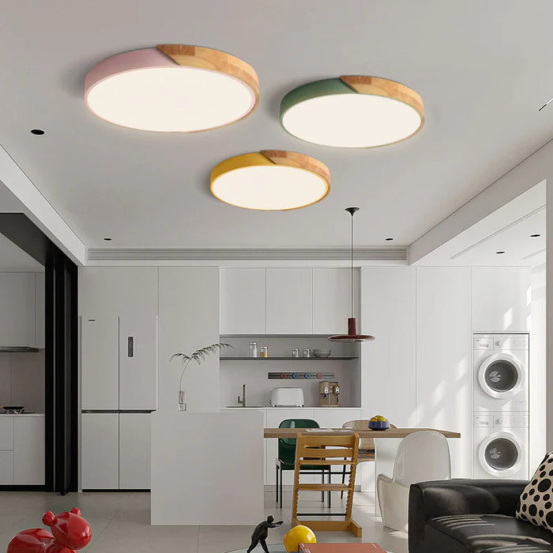 Modern Wood Flush Mount Ceiling Light With Stepless Remote Dimming — James New York