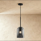 Modern Glass Pendant Light With Warm LED Glow for Dining Room in Smoky Gray — James New York