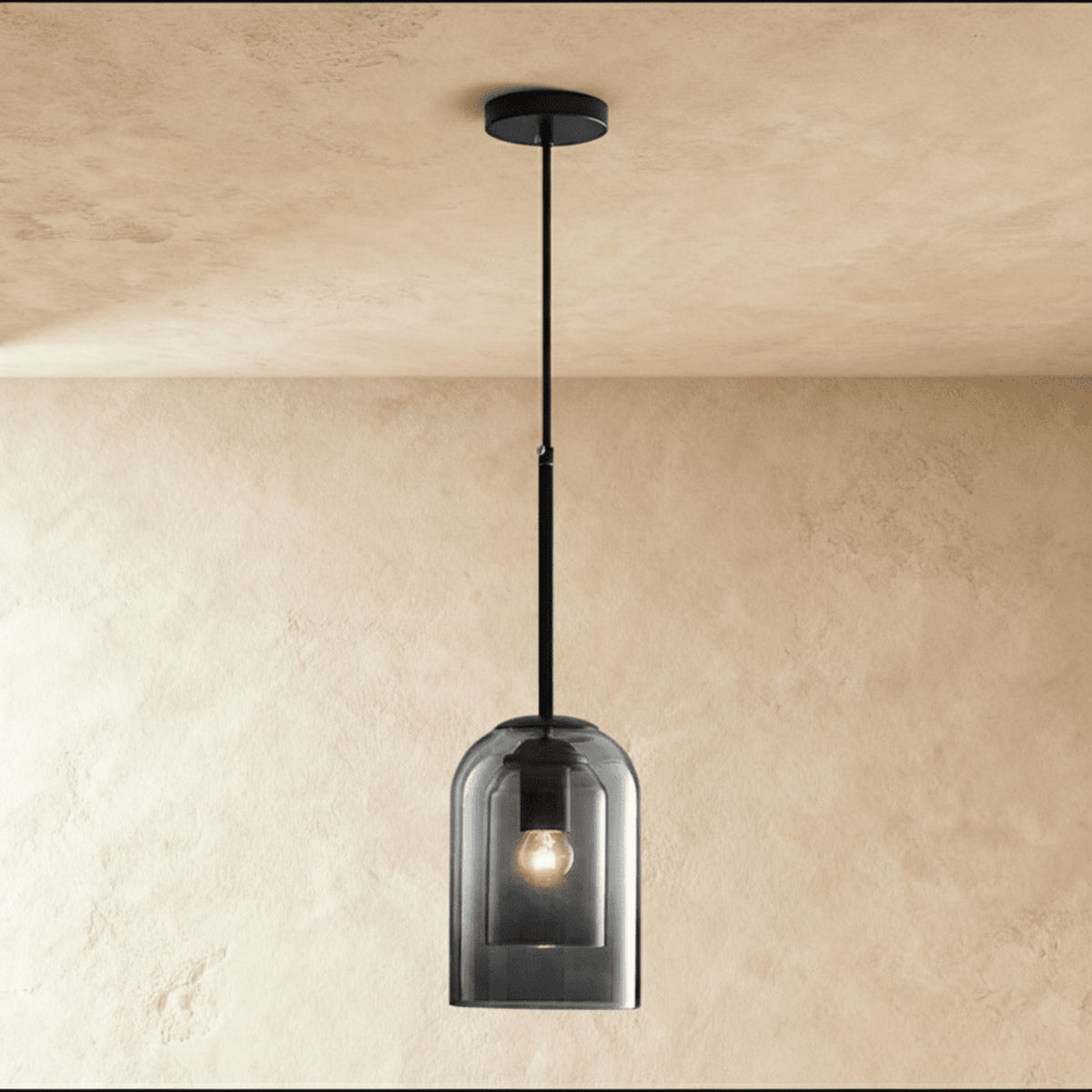 Modern Glass Pendant Light With Warm LED Glow for Dining Room in Smoky Gray — James New York