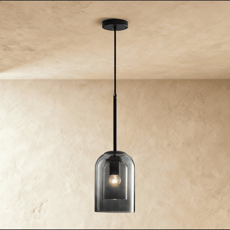 Modern Glass Pendant Light With Warm LED Glow for Dining Room in Smoky Gray — James New York