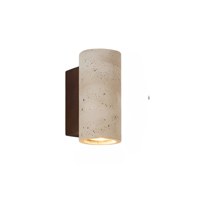 Modern Travertine and Wood Wall Light With Warm LED Glow — James New York