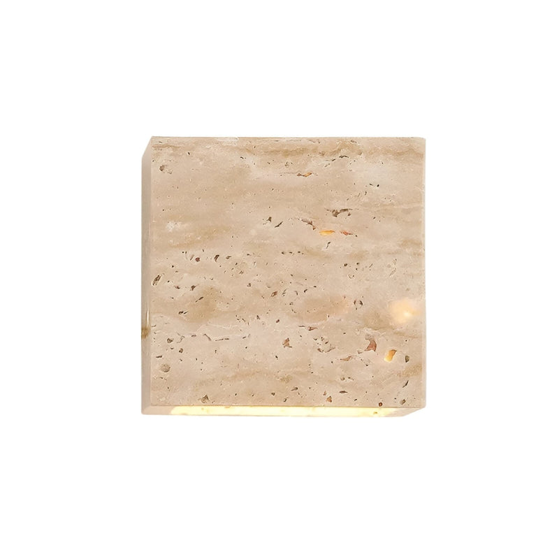 Modern Travertine Square Wall Light With Warm LED Glow in Warm Light — James New York