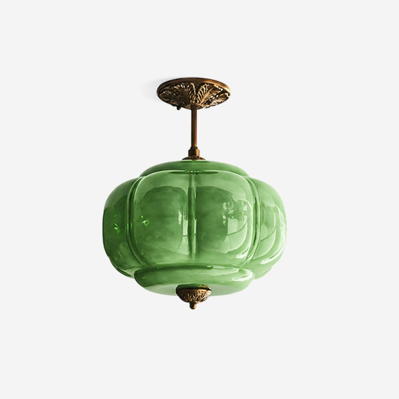 Traditional Wrought Iron and Glass Semi-Flush Ceiling Light — James New York