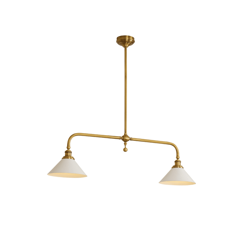 Modern Brass Linear Pendant Light With Ceramic Shades for Dining Room in 2 heads L40.1" x W9.1" x H11.8" (L102 x W23 x H30 cm) — James New York