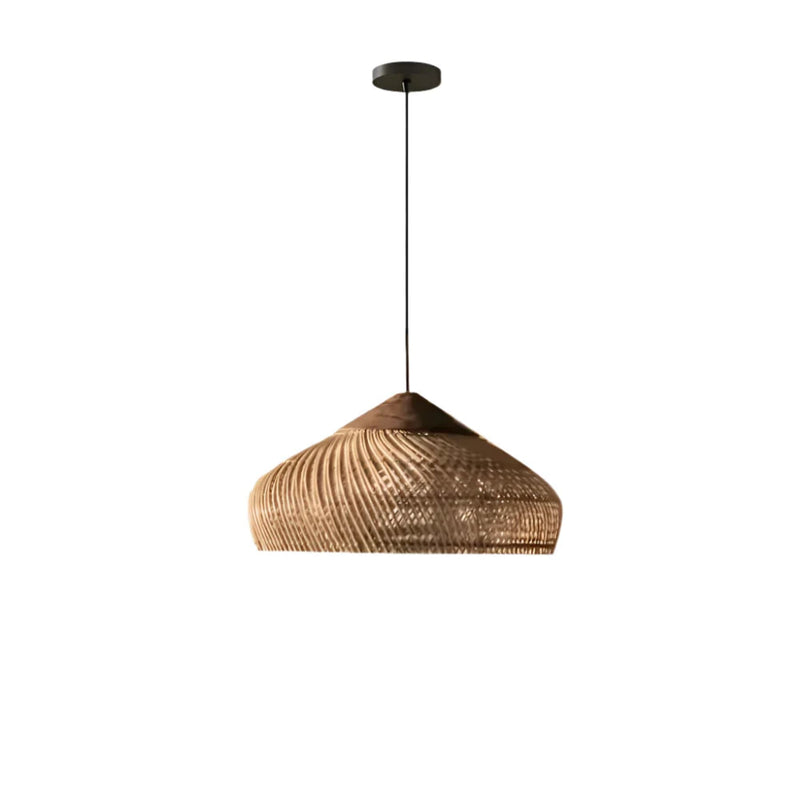 Bohemian Woven Rattan Pendant Light With Warm LED Glow in Light Brown — James New York