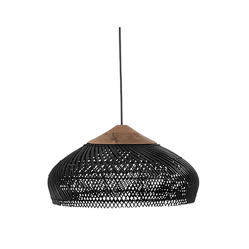 Bohemian Rattan Woven Pendant Light With Warm LED Glow in Black — James New York