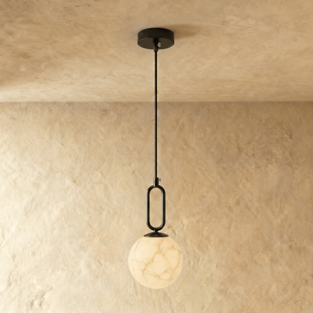Modern Marble Pendant Light With Warm LED Glow in Black — James New York