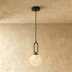 Modern Marble Pendant Light With Warm LED Glow in Black — James New York