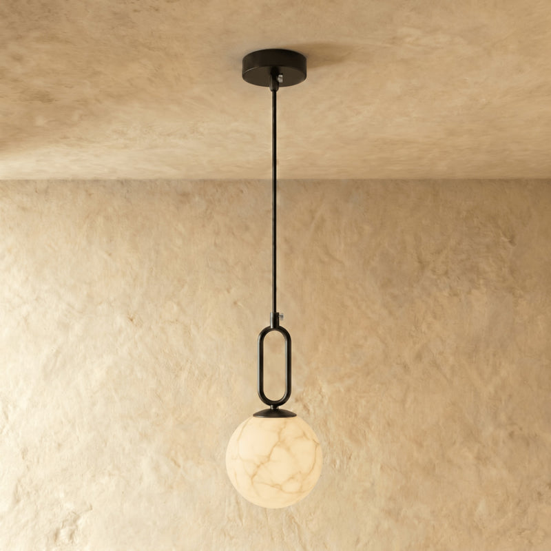 Modern Marble Pendant Light With Warm LED Glow in Black — James New York