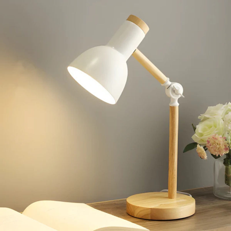 Modern Wood Table Lamp With Built-In LED for Home Office and Bedroom in White — James New York