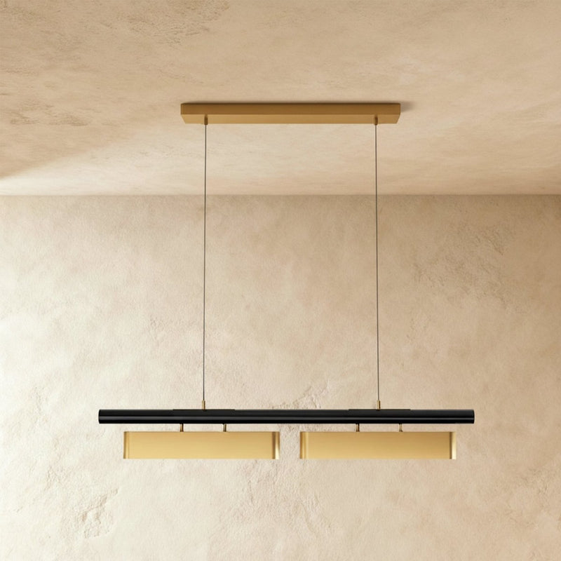 Modern Stainless Steel Linear Chandelier for Dining Room in 2 Heads: L100" (L39.4 cm) x H4.7"(11.9cm) / 36W — James New York