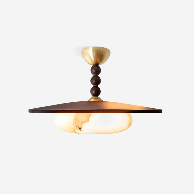 Modern Wood Semi-Flush Mount Ceiling Light With Marble-Look Glass — James New York
