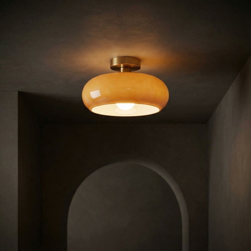 Modern Glass Semi-Flush Ceiling Light With Cool Daylight Glow in Gold Amber — James New York