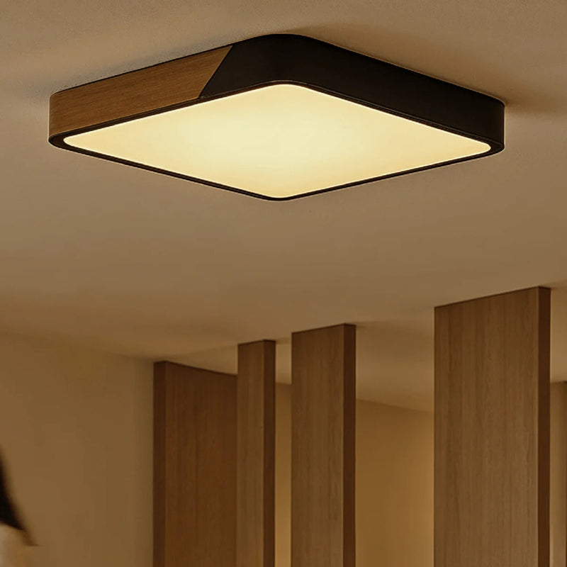 Modern Wood Square Flush Mount Ceiling Light With Stepless Dimming — James New York