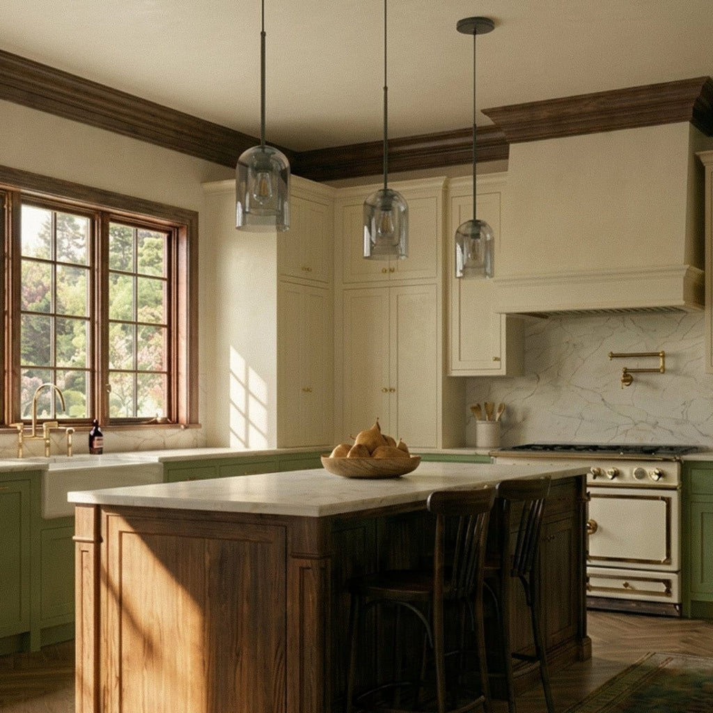 Modern Glass Pendant Light With Warm LED Glow for Dining Room — James New York