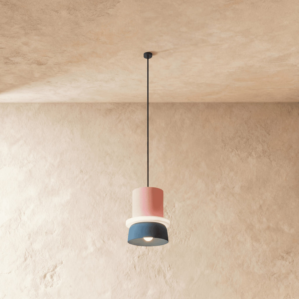 Modern Aluminum Pendant Light With Warm LED Glow for Kitchen in Pink and Navy — James New York