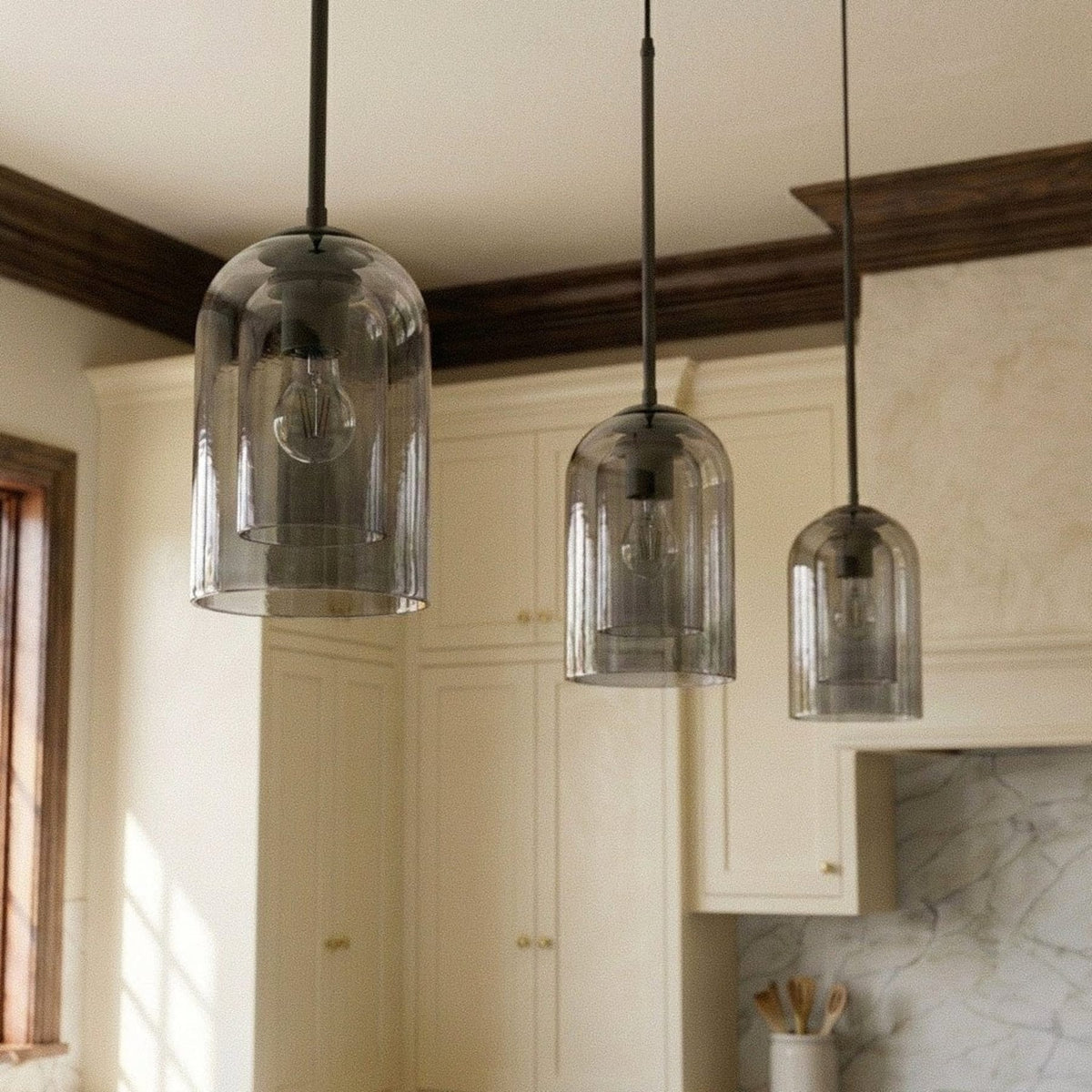 Modern Glass Pendant Light With Warm LED Glow for Dining Room — James New York