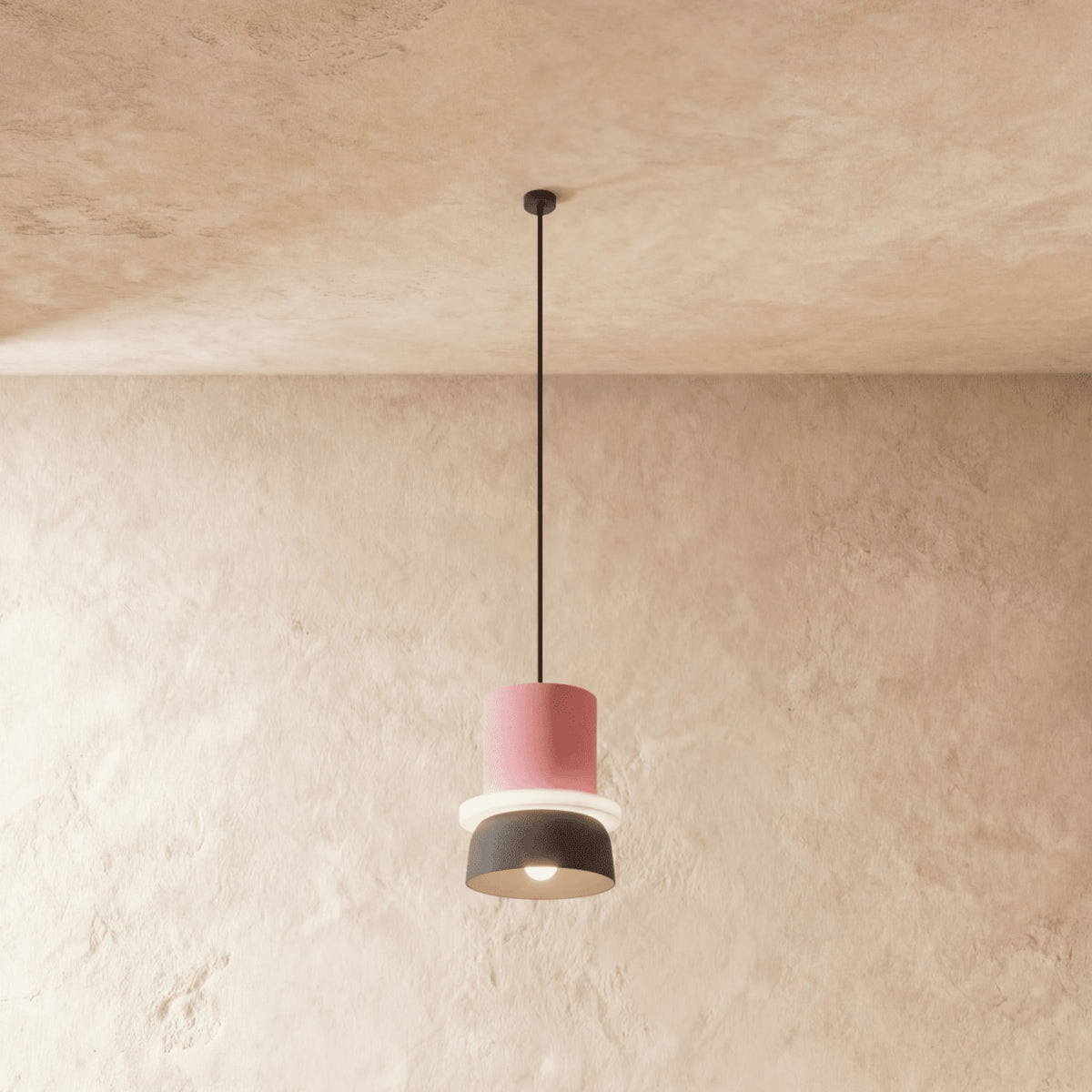 Modern Aluminum Pendant Light With Warm LED Glow for Kitchen in Pink and Gray — James New York