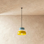 Modern Aluminum Pendant Light With Warm LED Glow for Kitchen in Blue and Yellow — James New York