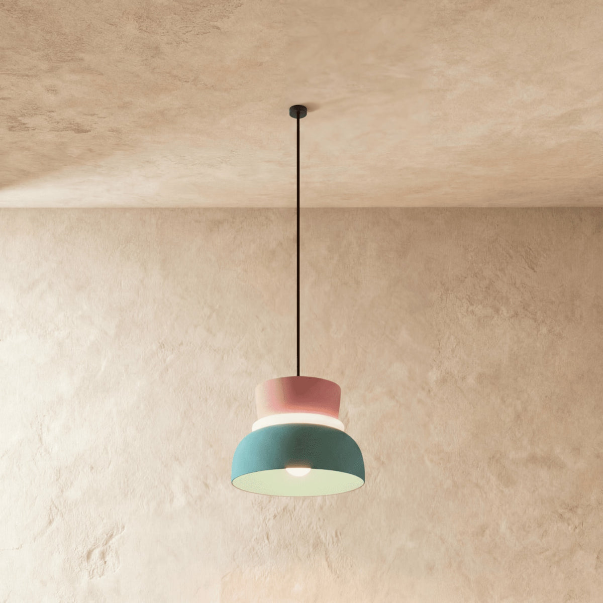 Modern Aluminum Pendant Light With Warm LED Glow for Kitchen in Pink and Blue — James New York