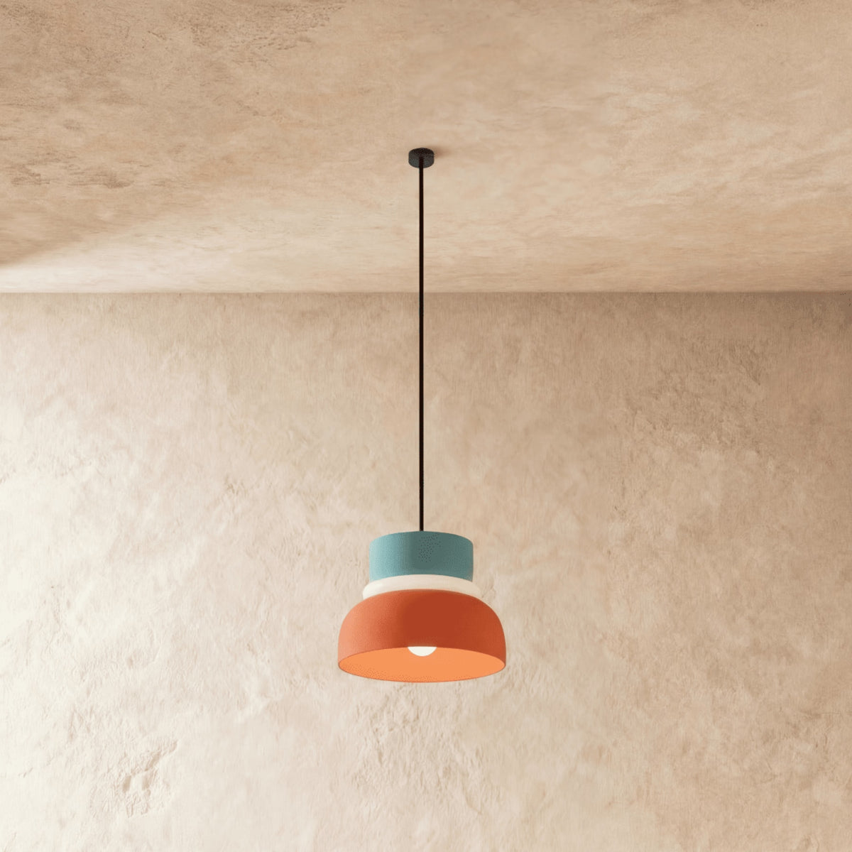 Modern Aluminum Pendant Light With Warm LED Glow for Dining Room in Blue and Orange — James New York