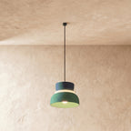 Modern Aluminum Pendant Light With Warm LED Glow for Kitchen in Navy and Green — James New York