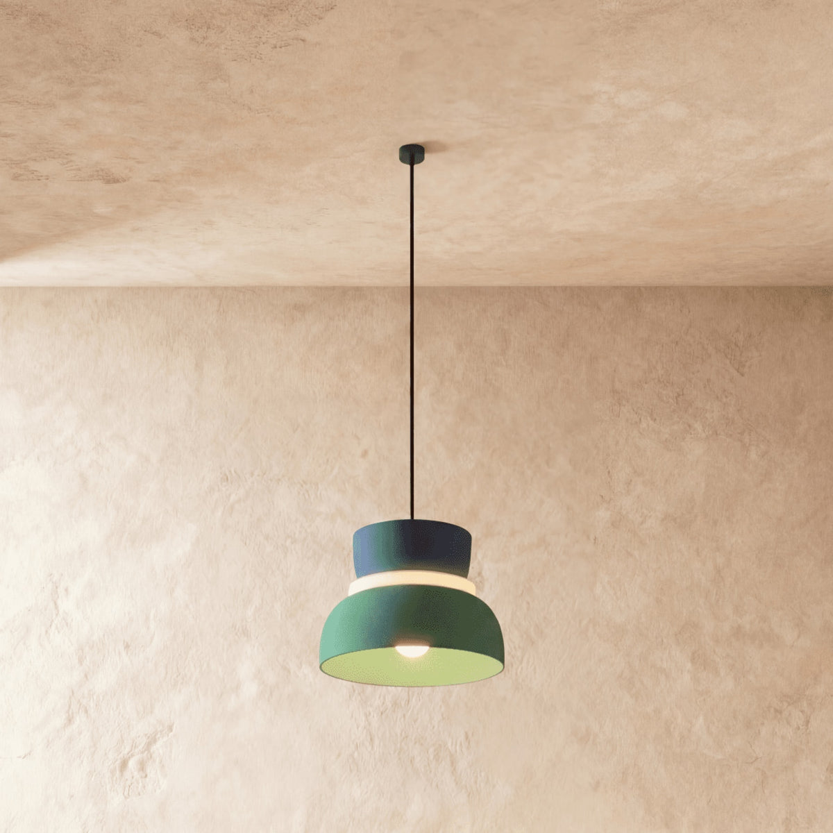 Modern Aluminum Pendant Light With Warm LED Glow for Kitchen in Navy and Green — James New York
