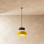 Modern Aluminum Pendant Light With Warm LED Glow for Kitchen in Gray and Yellow — James New York