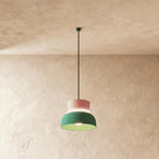 Modern Aluminum Pendant Light With Warm LED Glow for Kitchen in Pink and Green — James New York