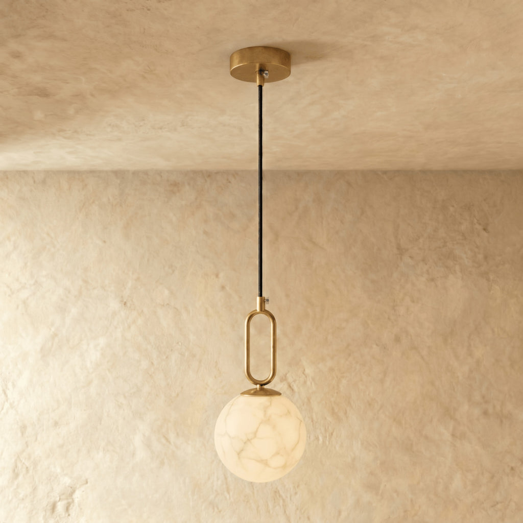 Modern Marble Pendant Light With Warm LED Glow in Gold — James New York