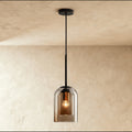 Modern Glass Pendant Light With Warm LED Glow for Dining Room in Amber — James New York