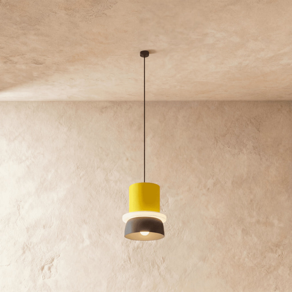 Modern Aluminum Pendant Light With Warm LED Glow for Kitchen in Yellow and Gray — James New York