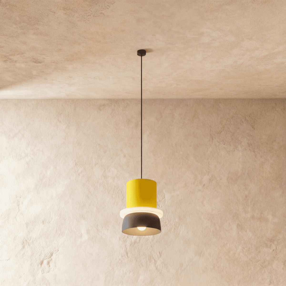 Modern Aluminum Pendant Light With Warm LED Glow for Kitchen in Yellow and Gray — James New York