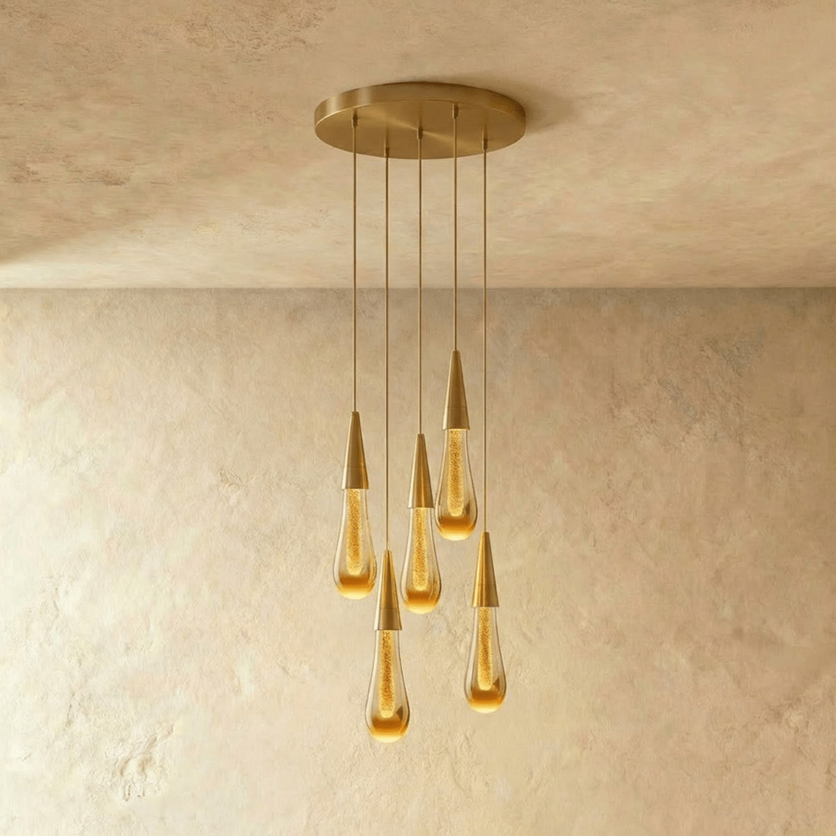 Modern Crystal Metal Pendant Light for Dining Room in 5 Pcs Round — James New York