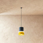 Modern Aluminum Pendant Light With Warm LED Glow for Kitchen in Navy and Yellow — James New York