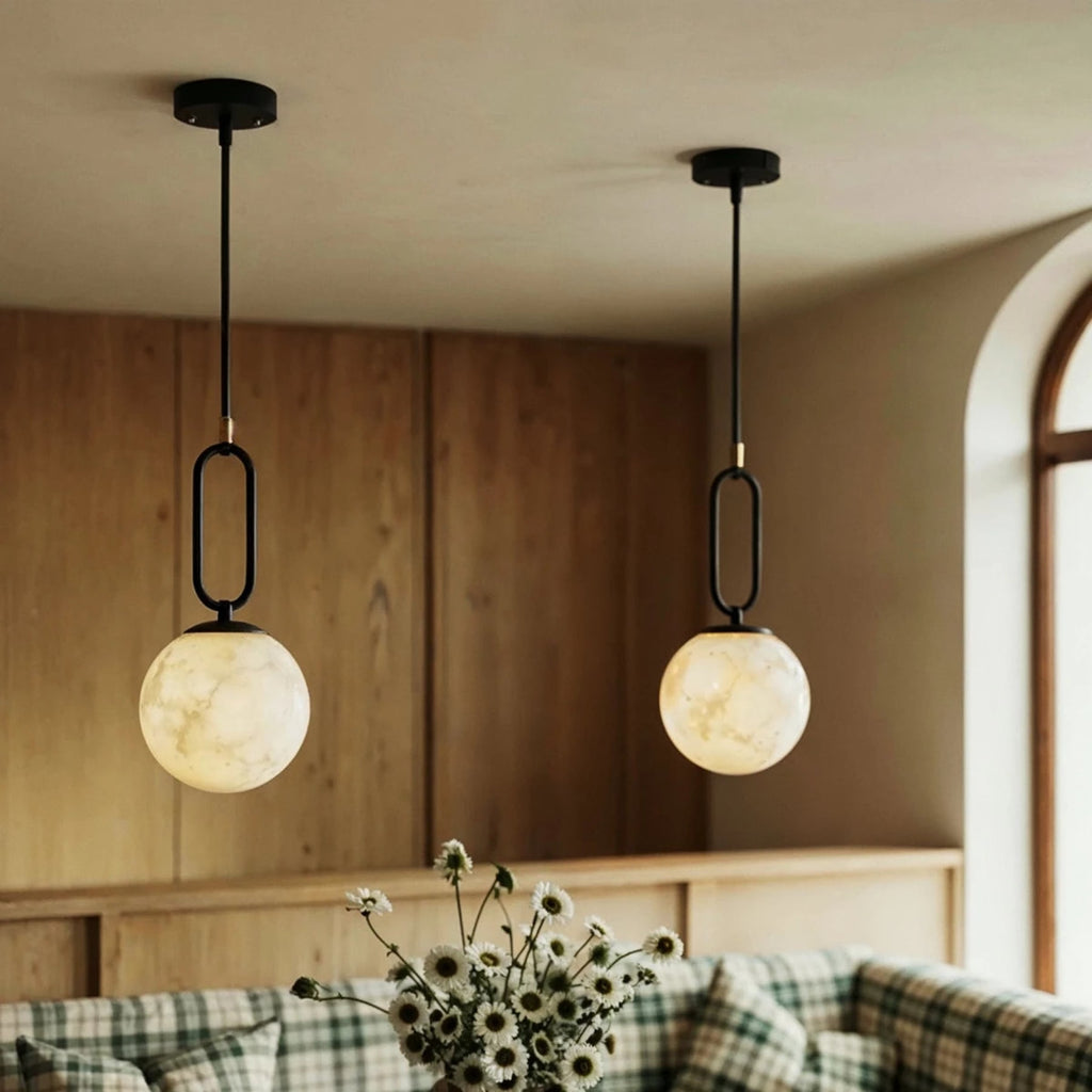 Modern Marble Pendant Light With Warm LED Glow — James New York