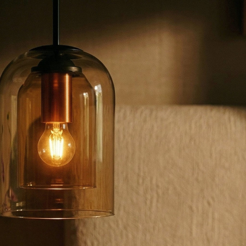 Modern Glass Pendant Light With Warm LED Glow for Dining Room — James New York