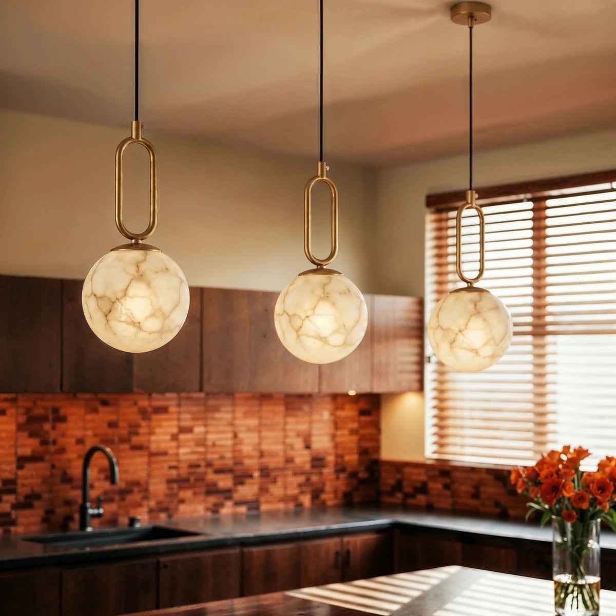 Modern Marble Pendant Light With Warm LED Glow — James New York