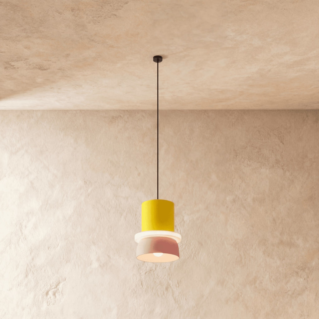 Modern Aluminum Pendant Light With Warm LED Glow for Kitchen in Yellow and Pink — James New York